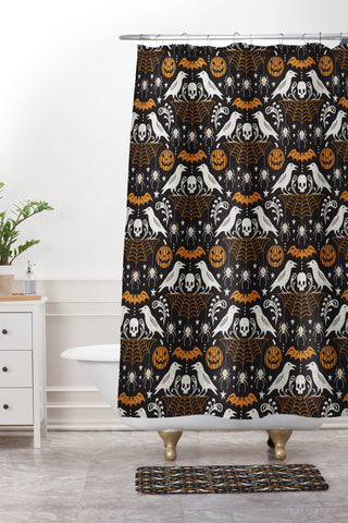 Heather Dutton All Hallows Eve Black Orange Shower Curtain And Mat