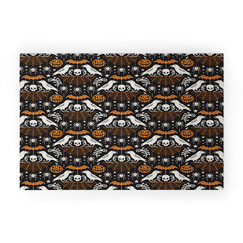 Heather Dutton All Hallows Eve Black Orange Welcome Mat