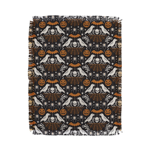 Heather Dutton All Hallows Eve Black Orange Throw Blanket