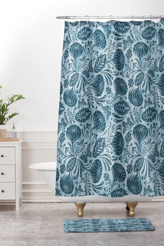 Heather Dutton Arabella Washed Indigo Shower Curtain And Mat