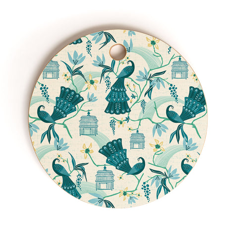 Heather Dutton Aviary Cream Cutting Board Round