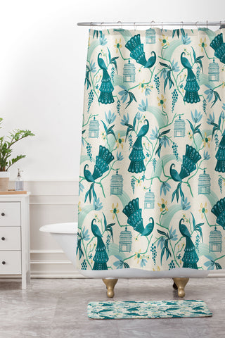 Heather Dutton Aviary Cream Shower Curtain And Mat