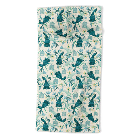 Heather Dutton Aviary Cream Beach Towel