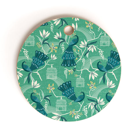 Heather Dutton Aviary Green Cutting Board Round