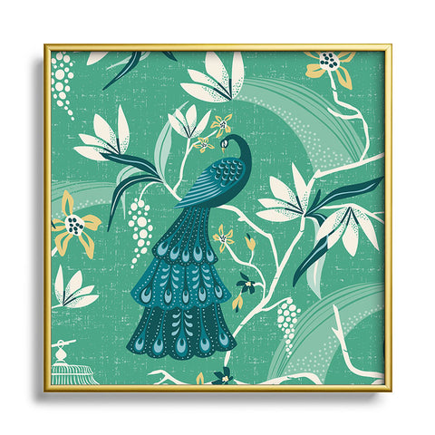 Heather Dutton Aviary Green Metal Square Framed Art Print