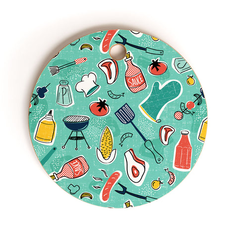 Heather Dutton Backyard BBQ Cutting Board Round