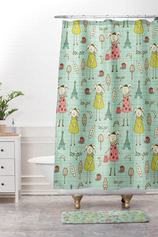 Heather Dutton Bonjour Lapin Shower Curtain And Mat