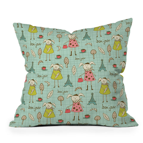 Heather Dutton Bonjour Lapin Throw Pillow