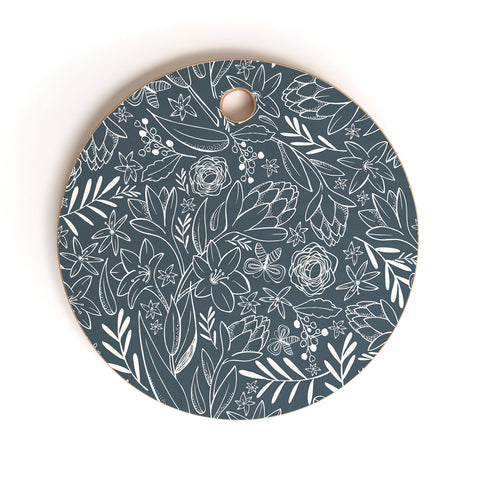 Heather Dutton Botanical Sketchbook Midnight Cutting Board Round