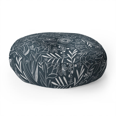 Heather Dutton Botanical Sketchbook Midnight Floor Pillow Round