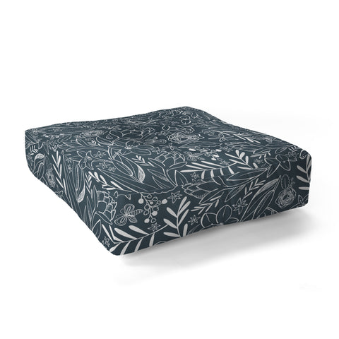 Heather Dutton Botanical Sketchbook Midnight Floor Pillow Square