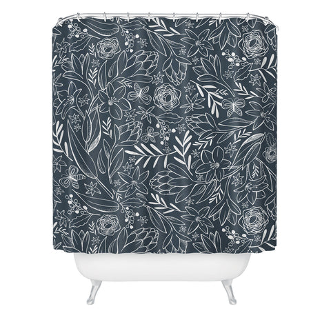 Heather Dutton Botanical Sketchbook Midnight Shower Curtain