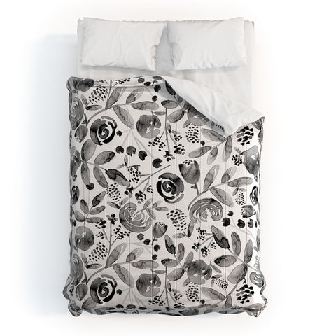 Heather Dutton Bountiful Bouquet Black Comforter