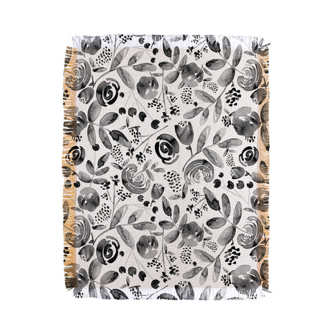 Heather Dutton Bountiful Bouquet Black Throw Blanket
