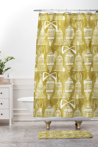 Heather Dutton Celebrate The Season Gold Shower Curtain And Mat