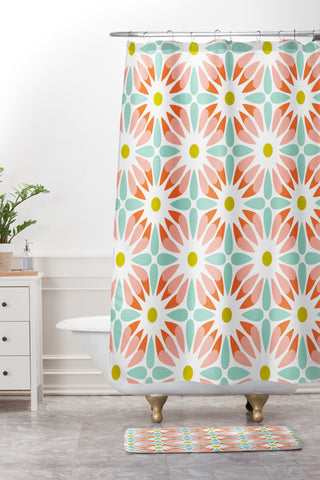 Heather Dutton Crazy Daisy Sorbet Shower Curtain And Mat