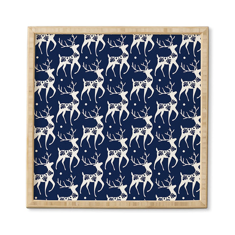 Heather Dutton Dashing Through The Snow Deer Navy Framed Wall Art