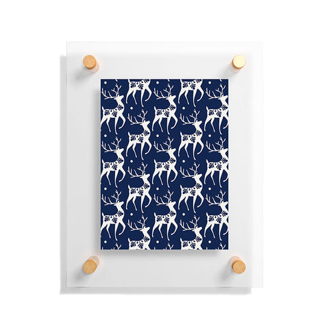 Heather Dutton Dashing Through The Snow Deer Navy Floating Acrylic Print