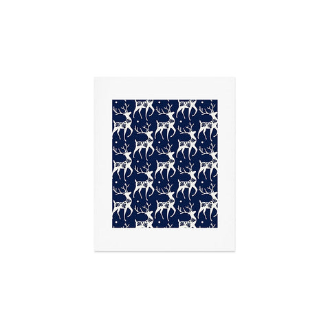 Heather Dutton Dashing Through The Snow Deer Navy Art Print