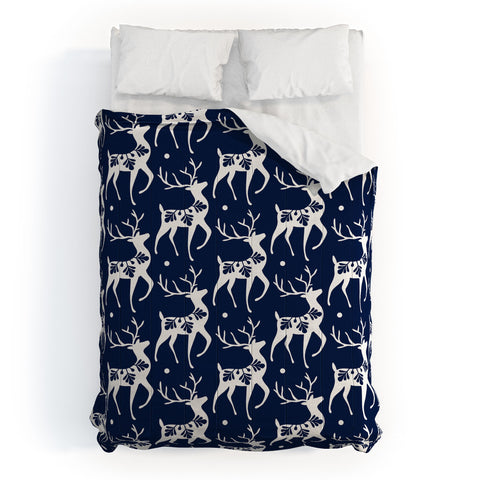 Heather Dutton Dashing Through The Snow Deer Navy Comforter