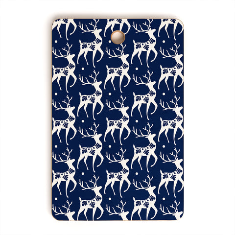 Heather Dutton Dashing Through The Snow Deer Navy Cutting Board Rectangle