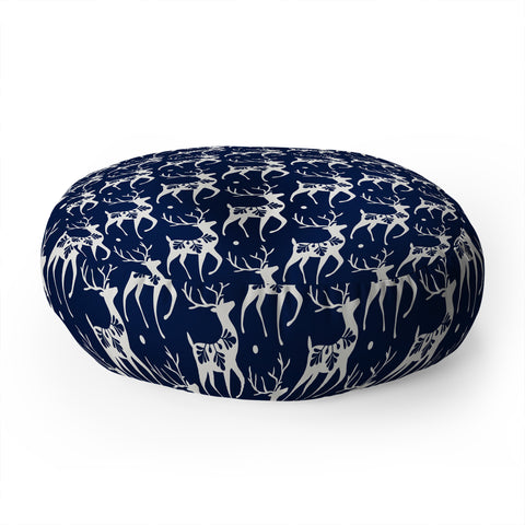 Heather Dutton Dashing Through The Snow Deer Navy Floor Pillow Round