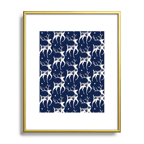 Heather Dutton Dashing Through The Snow Deer Navy Metal Framed Art Print