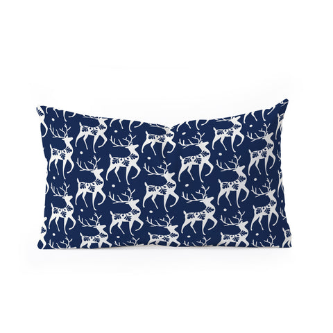 Heather Dutton Dashing Through The Snow Deer Navy Oblong Throw Pillow