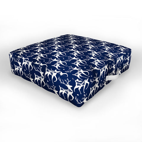 Heather Dutton Dashing Through The Snow Deer Navy Outdoor Floor Cushion