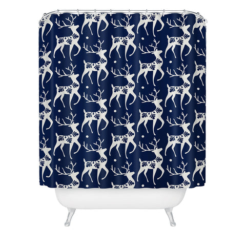 Heather Dutton Dashing Through The Snow Deer Navy Shower Curtain