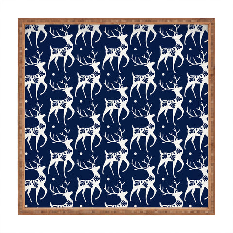 Heather Dutton Dashing Through The Snow Deer Navy Square Tray