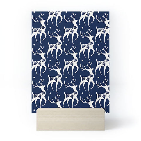 Heather Dutton Dashing Through The Snow Deer Navy Mini Art Print