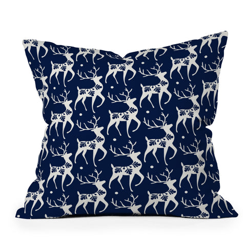 Heather Dutton Dashing Through The Snow Deer Navy Throw Pillow