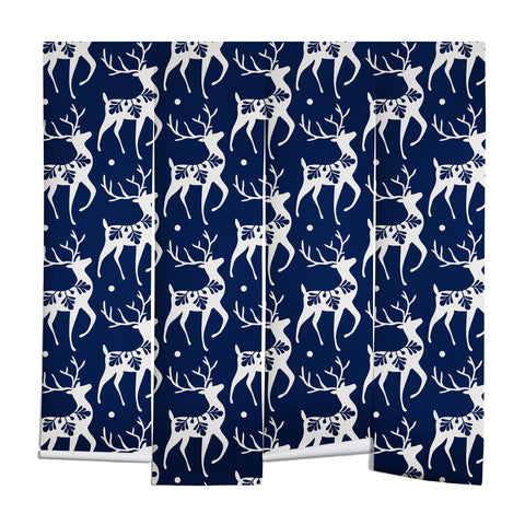 Heather Dutton Dashing Through The Snow Deer Navy Wall Mural