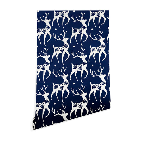 Heather Dutton Dashing Through The Snow Deer Navy Wallpaper