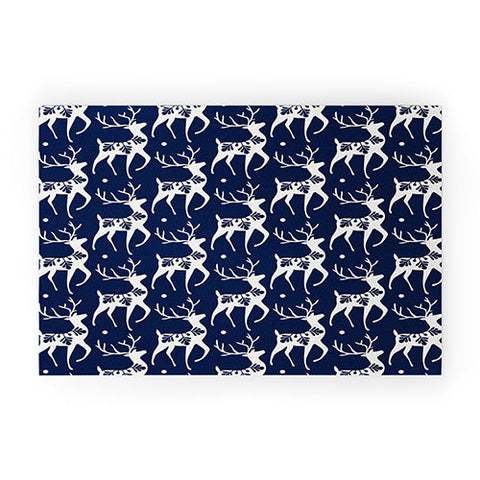 Heather Dutton Dashing Through The Snow Deer Navy Welcome Mat