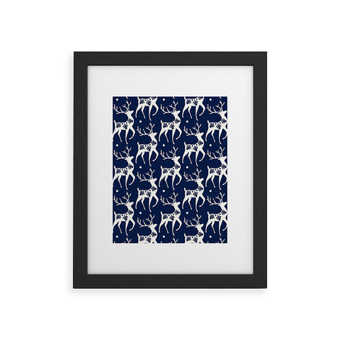 Heather Dutton Dashing Through The Snow Deer Navy Framed Art Print