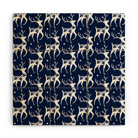 Heather Dutton Dashing Through The Snow Deer Navy Wood Wall Mural
