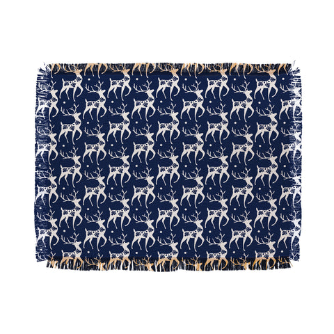 Heather Dutton Dashing Through The Snow Deer Navy Throw Blanket