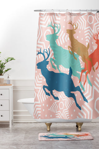 Heather Dutton Dashing Through The Snow Serene Shower Curtain And Mat