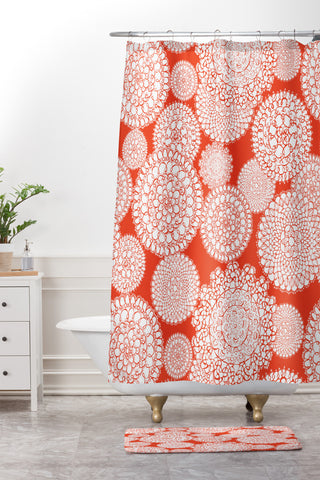 Heather Dutton Delightful Doilies Saffron Shower Curtain And Mat