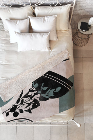 Heather Dutton Eucalyptus Boho Botanical Fleece Throw Blanket