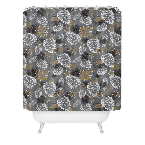 Heather Dutton Festive Forest Silver Shower Curtain