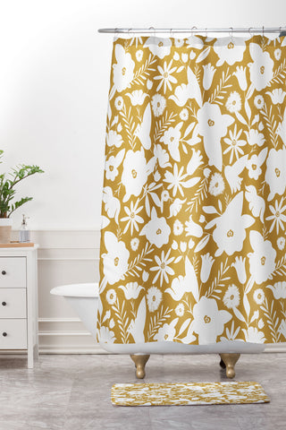 Heather Dutton Finley Floral Goldenrod Shower Curtain And Mat