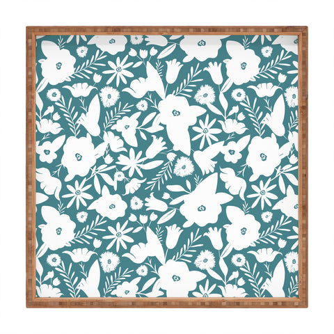 Heather Dutton Finley Floral Teal Square Tray