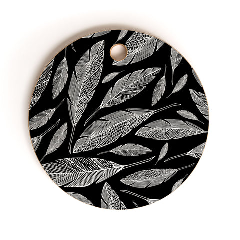 Heather Dutton Float Like A Feather Black Cutting Board Round