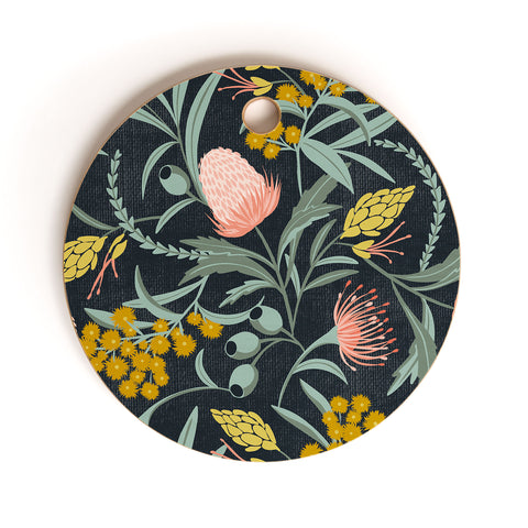 Heather Dutton Flora Australis Midnight Cutting Board Round