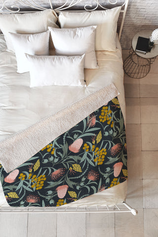 Heather Dutton Flora Australis Midnight Fleece Throw Blanket
