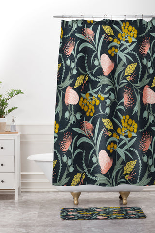 Heather Dutton Flora Australis Midnight Shower Curtain And Mat