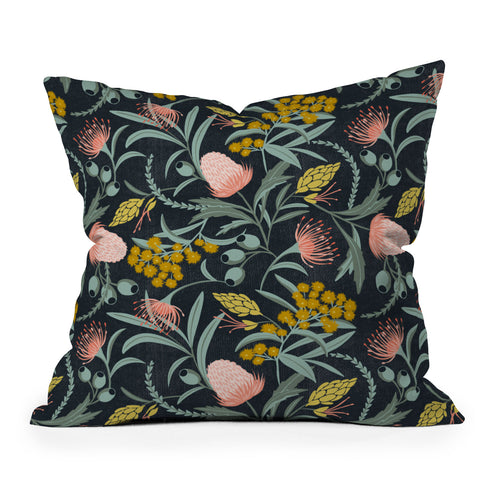 Heather Dutton Flora Australis Midnight Throw Pillow